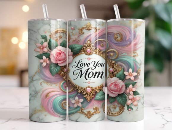 Love You Mom 20 Oz Tumbler Wrap PNG